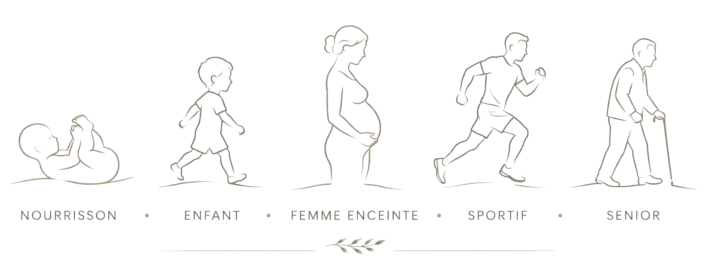 Fresque des âges de la vie : nourrisson, enfant, femme enceinte, sportif, senior